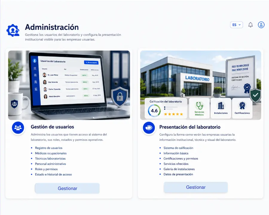 Vista real de Exámenes y resultados conectados en PROTEGE SST
